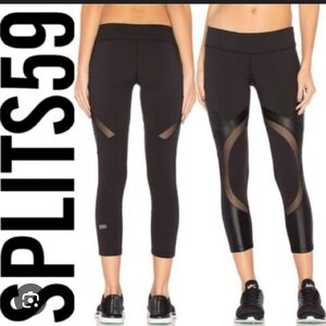 Splits59 Black Athletic Leggings Capri Length Perforated Details Sporty Sz L